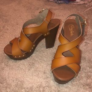 Candie’s | Pleather Strapped Wooden Heels